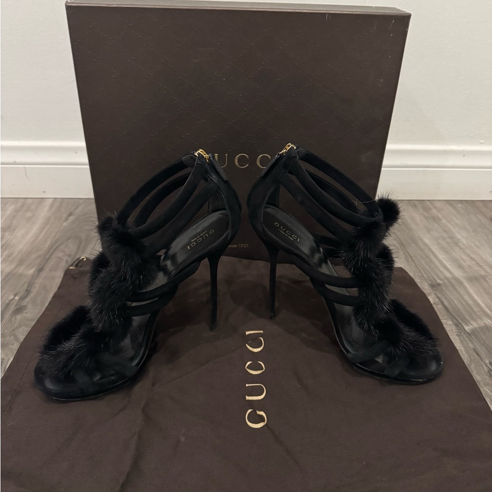Gucci Black Fur Women's Sandals - Picture 2 of 8
